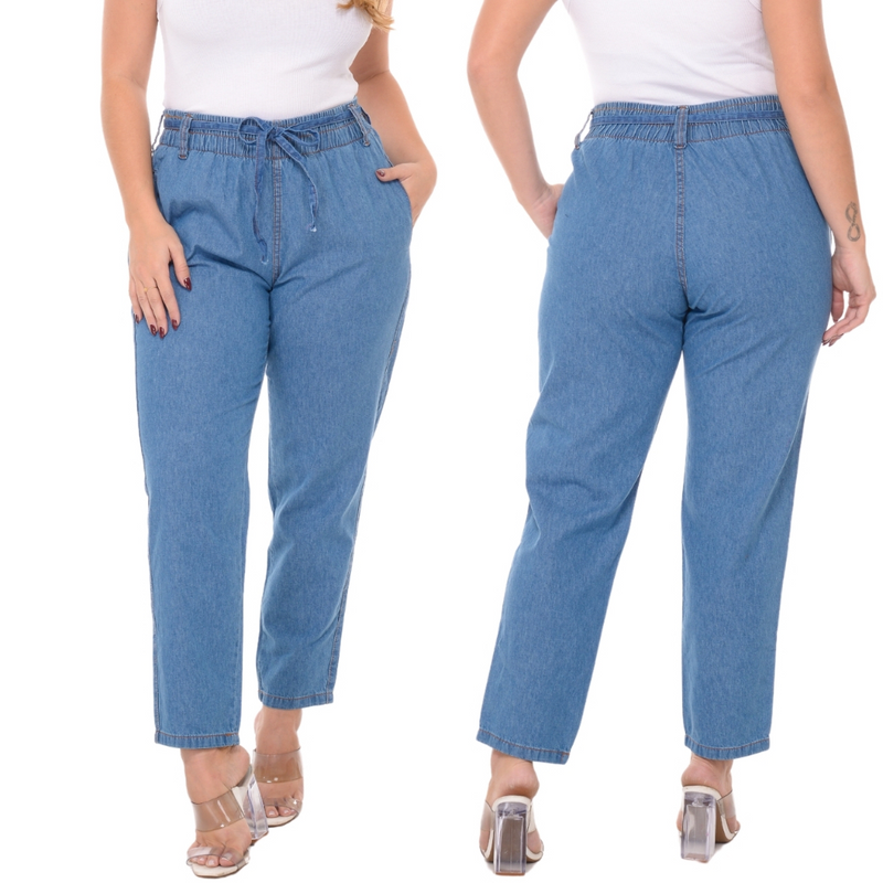 Calça Jeans Feminina Cintura Alta Capri Tecido Leve