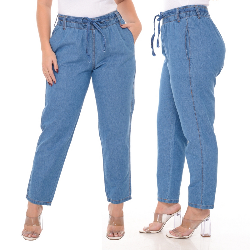 Calça Jeans Feminina Cintura Alta Capri Tecido Leve