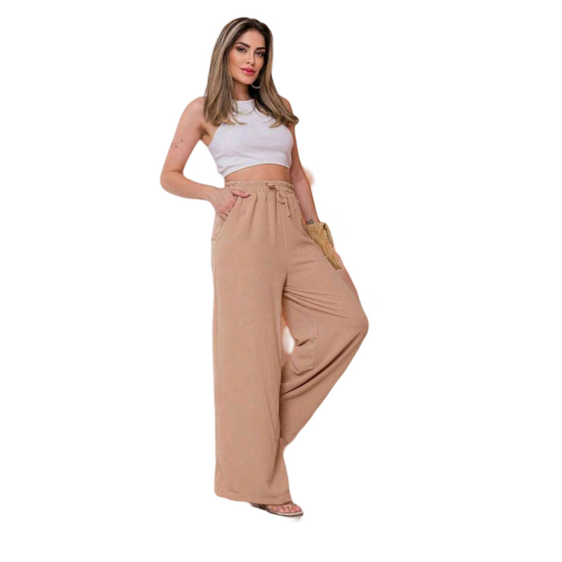 Calça pantalona feminina duna com bolso lateral