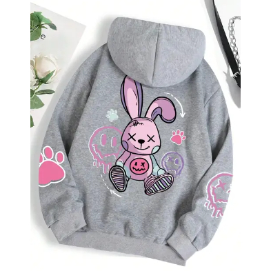 Moletom Canguru Estampado Coelho Cute Girls Streetwear